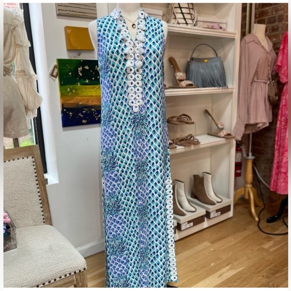 Lilly Pulitzer Jane Maxi Embroidered Shift Dress With Tassels, size 0 - Picture 9 of 10